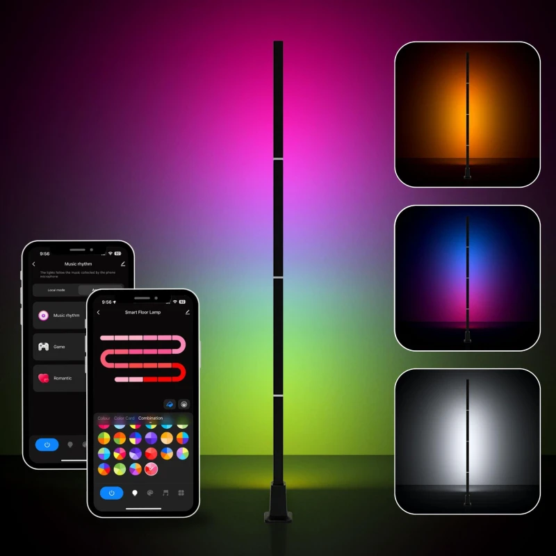 Image of DMD Collective Smart Corner Floor Lamp RGBIC 1.5m Tall 16 million Colours Mood Light for Living Room, Gaming, Bedroom Black unisex