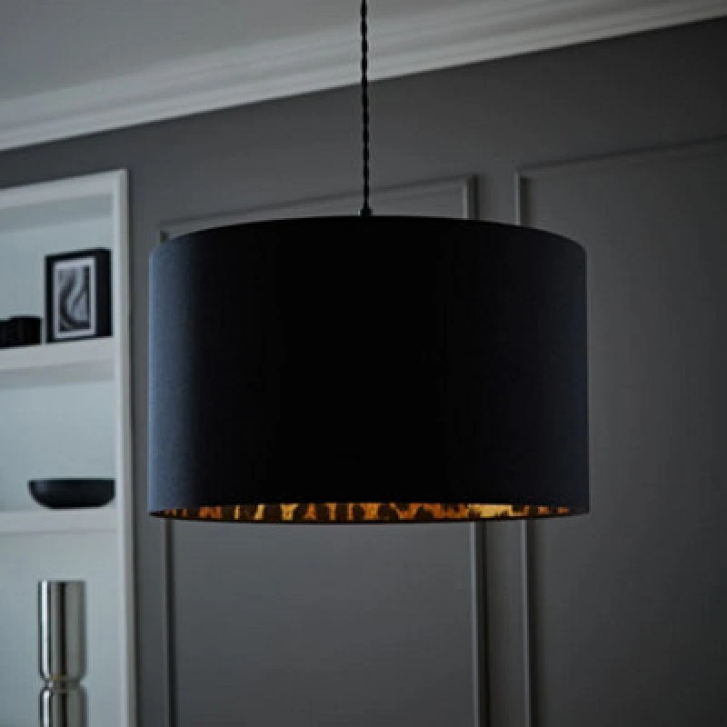Image of Valuelights Oasis Black Fabric With Leopard Print Inner Drum Ceiling Large Lamp Shade Multi WLOZ9 Unisex Large