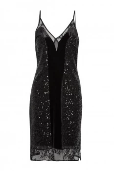 Image of French Connection Iris Sequin Jersey Strappy Dress Black