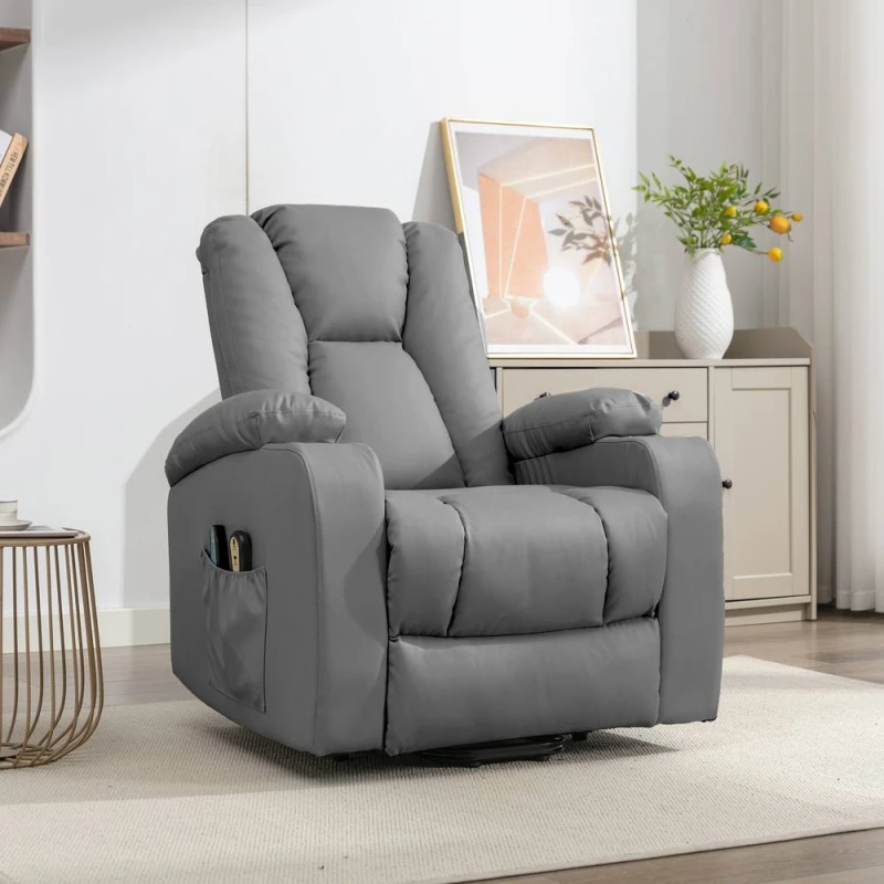 Image of Artemis Home Hartville Electric Lift Assist Riser Recliner with Massage & Heat in Grey Grey Unisex