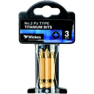 image of Wickes Titanium Screwdriver Bit Pozi NO2 50mm Pack 3