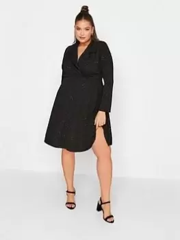 Image of Yours Glitter Blazer Dress Black Silver, Black, Size 16, Women