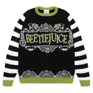 image of Beetlejuice Womens/Ladies Logo Knitted Sweatshirt (4XL) (Black/White/Green)