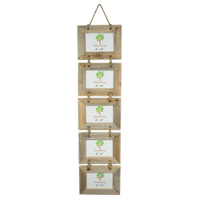 Image of Nicola Spring Rustic Wooden Hanging 5 Photo Frame - 6 x 4" - Natural Natural