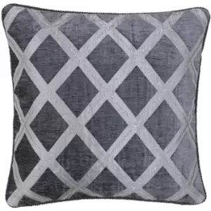 image of Riva Paoletti - Hermes Geometric Diamond Chenille Cushion Cover, Graphite, 45 x 45 Cm