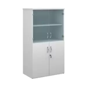 Image of Universal combination unit with glass upper doors 1440mm high with 3 shelves - white