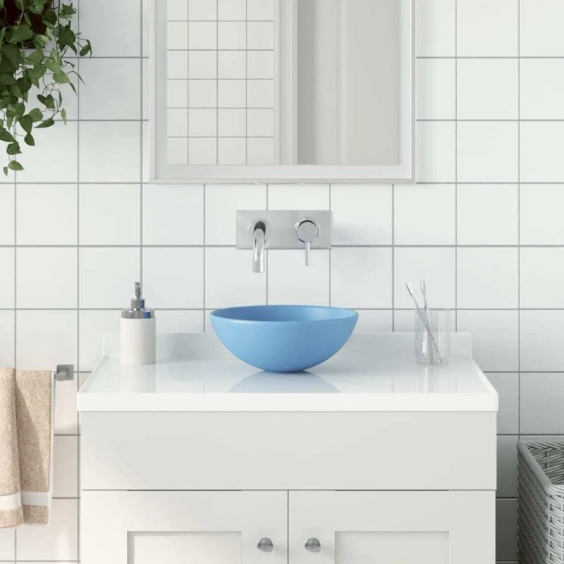 Image of VIDAXL Bathroom Sink Ceramic Light Blue Round Vidaxl 8720286036839