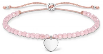 image of Thomas Sabo Charming Silver Heart Rose Quartz Beaded Tie Jewellery