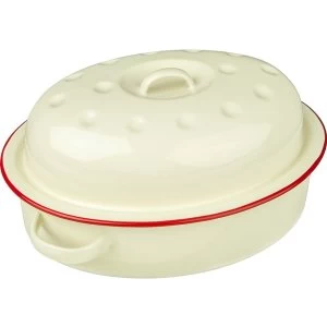 image of New Falcon Enamel Oval Roaster Cream with Red Trim 26cm