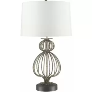 image of Loops - Table Lamp Cream Shade & Distressed Silver LED E27 100W Single Bulb