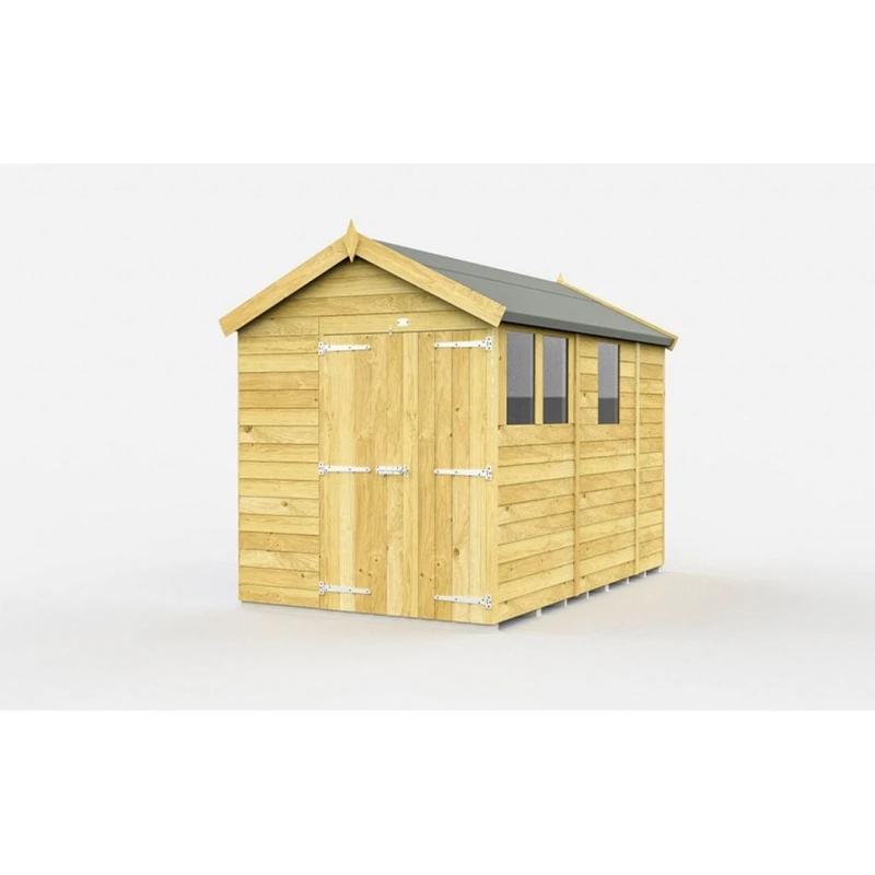 Image of Buttercup Farm 6 x 9 Feet Apex Shed - Double Door W/ Windows - L272 x W175 x H217cm in Brown Brown Unisex
