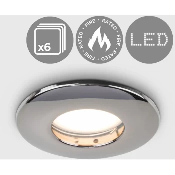 Image of 6 x Fire Rated Bathroom IP65 Domed GU10 Downlight Spotlights - Black Chrome