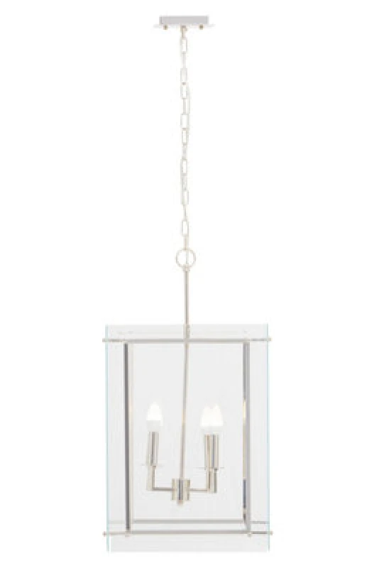 Image of Orsina Four Bulb Pendant Light, Industrial Style Nickel Finish Ceiling Light, Rectangular Pendant With Glass Shade