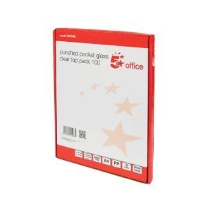 image of 5 Star Office A4 Punched Pocket Polypropylene Top Opening 70 Micron Glass Clear Pack of 100