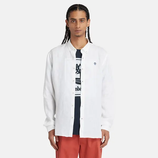 Image of Timberland Mill Brook Linen Shirt For Men In White, Size XXL