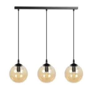 Image of Cosmo Black Globe Bar Pendant Ceiling Light with Amber Glass Shades, 3x E14
