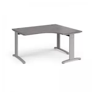 image of TR10 deluxe right hand ergonomic desk 1400mm - silver frame and grey