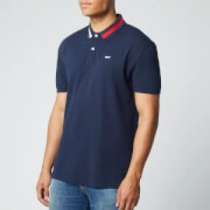Image of Tommy Jeans Mens Flag Neck Polo Shirt - Twilight Navy - L