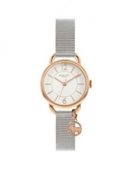 Radley White Dial Rose Tone Bezel Dog Charm Bracelet Watch