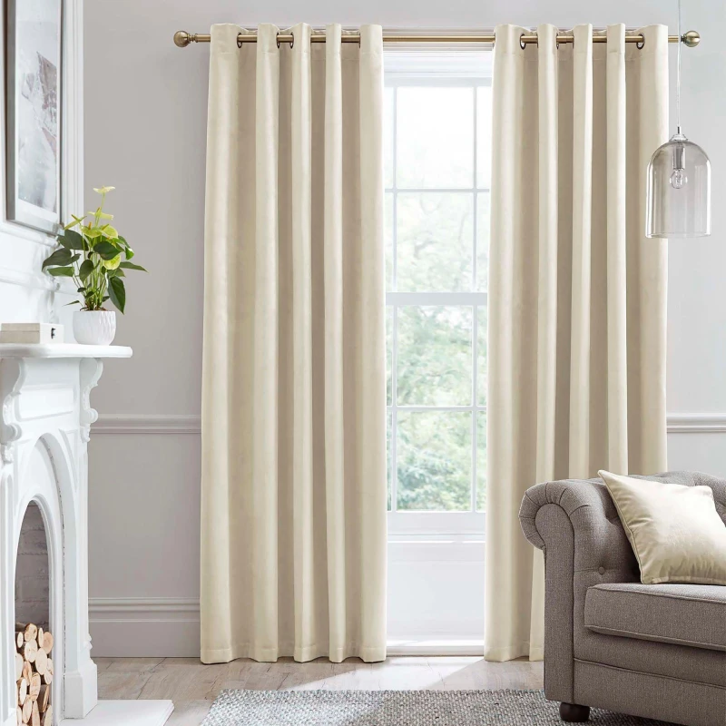 Image of Laurence Llewelyn-Bowen Montrose Thermal Velvet Eyelet Curtains in Ivory - White White 90x90 Inch