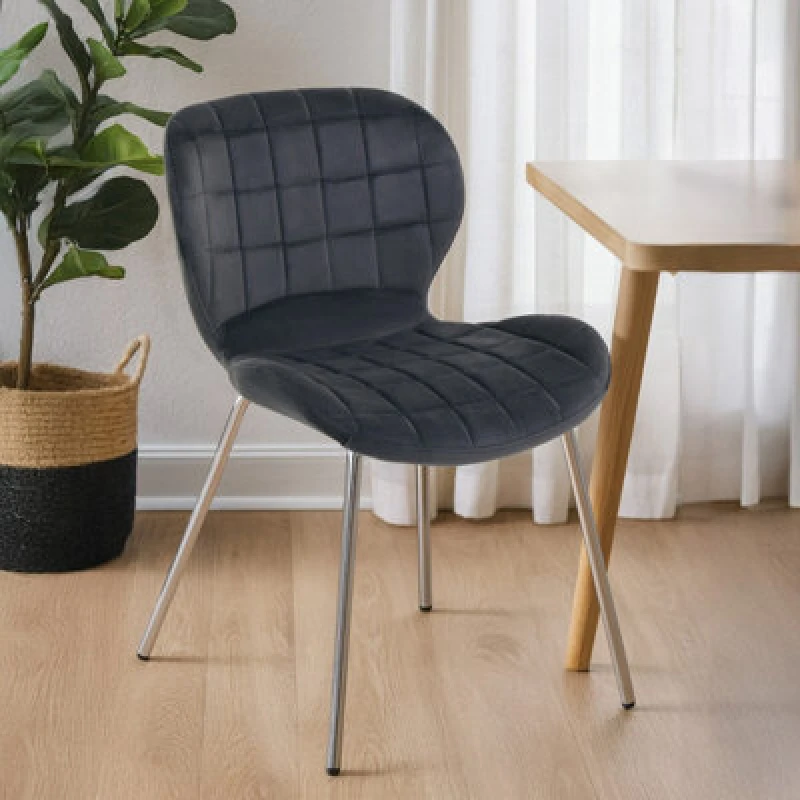 Image of Orsina Grey Velvet Dining Chair, Versatile Velvet Upholstered Accent Dining Table Chair, Sleek Silver Finish Legs