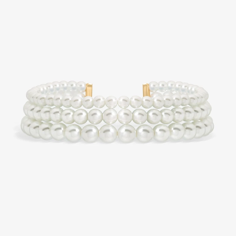 Image of Mood Gold Cream Pearl 3 Row Choker Necklace Jewellery Sets One Size Gold 72193610000
