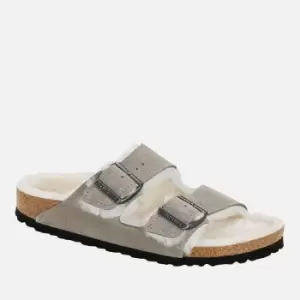 Image of Birkenstock Womens Arizona Slim Fit Shearling Double Strap Sandals - Stone Coin - EU 38/UK 5