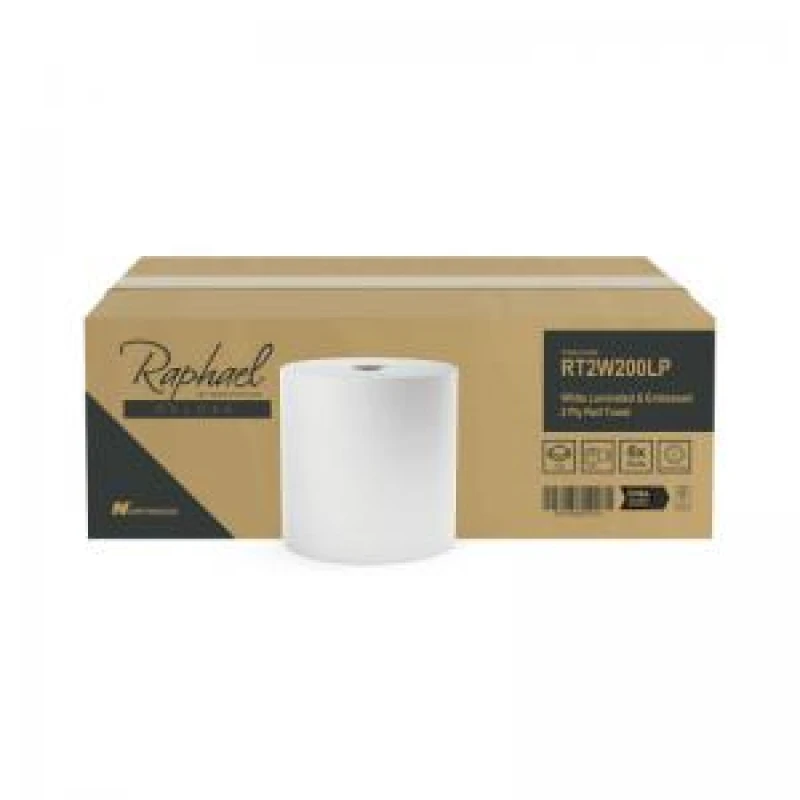 Image of Raphael Roll Towel 200mx200mm 2-Ply White (6 Pack) RT2W200LPDS