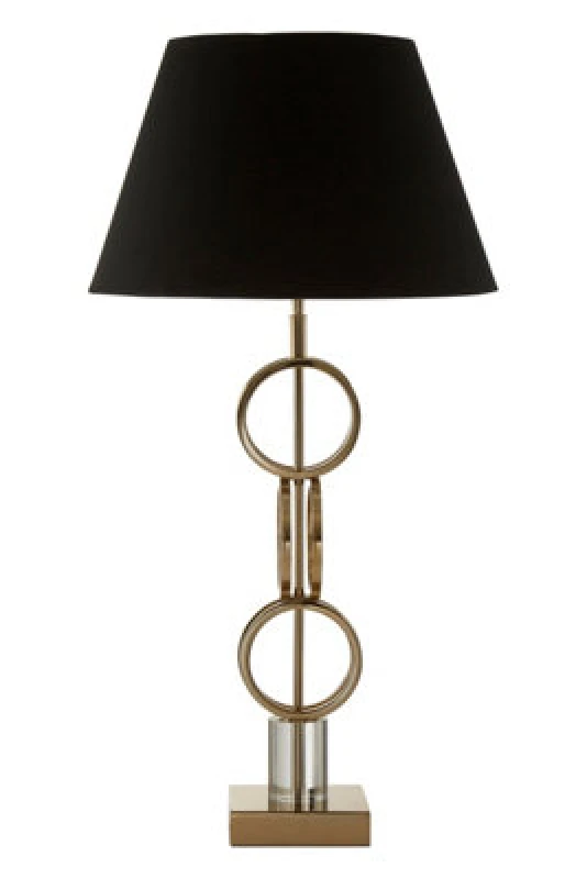 Image of Orsina Gold Finish Table Lamp With Dual Ring Base, Modern Black And Gold Fabric Shade Lamp, Accent Table Light