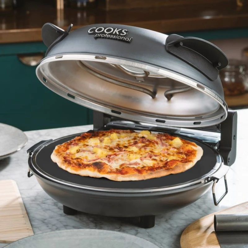 Image of Cooks Professional Home Electric Pizza Stone Oven Maker Baked Pizza 30cm 12" Grey
