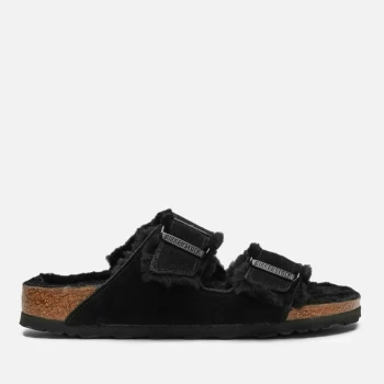 Image of Birkenstock Womens Arizona Slim Fit Slim Fit Shearling Double Strap Sandals - Black - UK 4.5