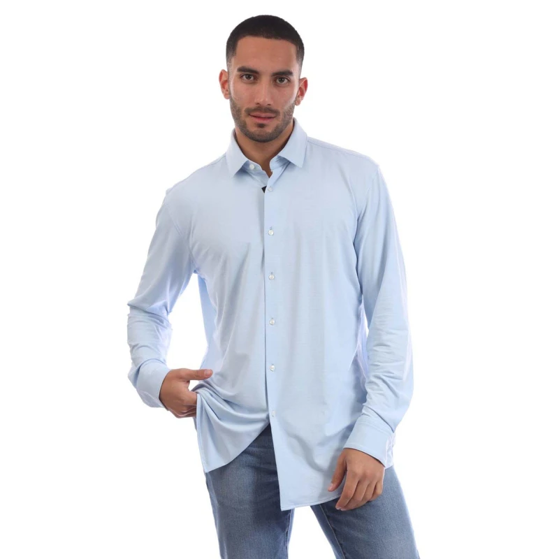 Image of Boss Mens P Hank S Kent Long Sleeve Oxford Shirt Light/Pstl Blue male 15.5 inch