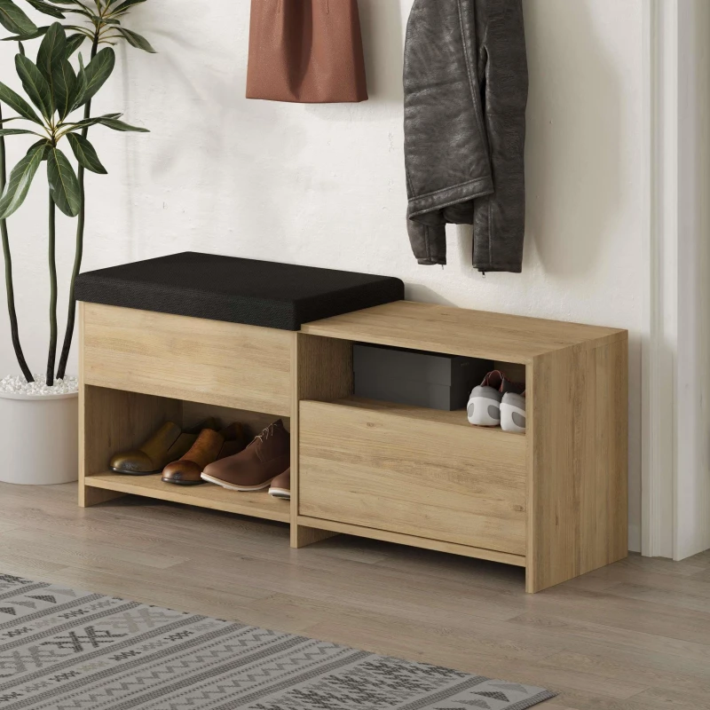 Image of Decortie Filux' Shoe Storage Bench with Sliding Seat 1 Drop-Door Width 120cm in Natural Size: 1 Pack Natural Unisex 1 Pack