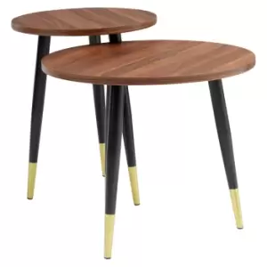 Image of HOMCOM Nest of Tables, Round Coffee Tables Set of 2 with Steel Frame for Living Room Bedroom, Walnut brown