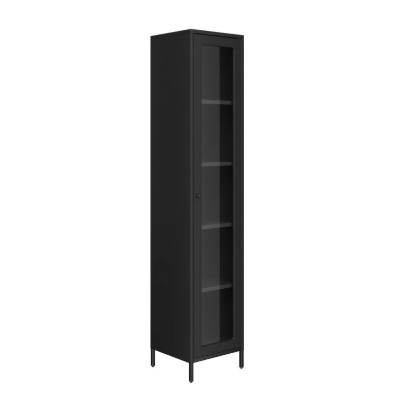 Image of Lemon Pavilion Furniture Frank Storage Cabinet - Steel/Glass - Black - Flat Packed Black Unisex