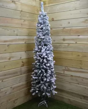 Image of 2.2m (7.5ft) Snow Flocked Spruce Pine Slim Christmas Tree in Green