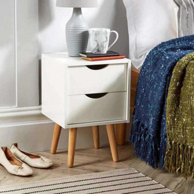 Image of Home Source Boden 2 Drawer Bedside Table Storage Unit White