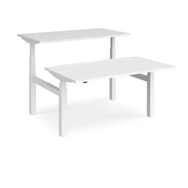 Image of Elev8 Height Adjustable Desk Back To Back Rectangular Desks 1400mm White Tops With White Frames Elev8 Touch White EVTB-1400-WH-WH