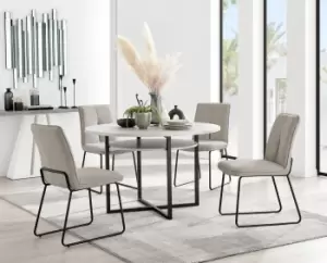 image of Adley Grey Concrete Effect Round Dining Table & 4 Halley Fabric Chairs