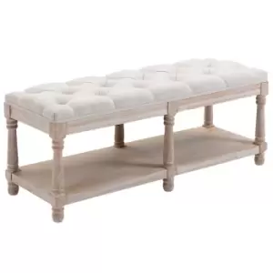 image of Homcom 2 Tier Bench Button Tufted Upholstery Cream With Wood Finish Legs