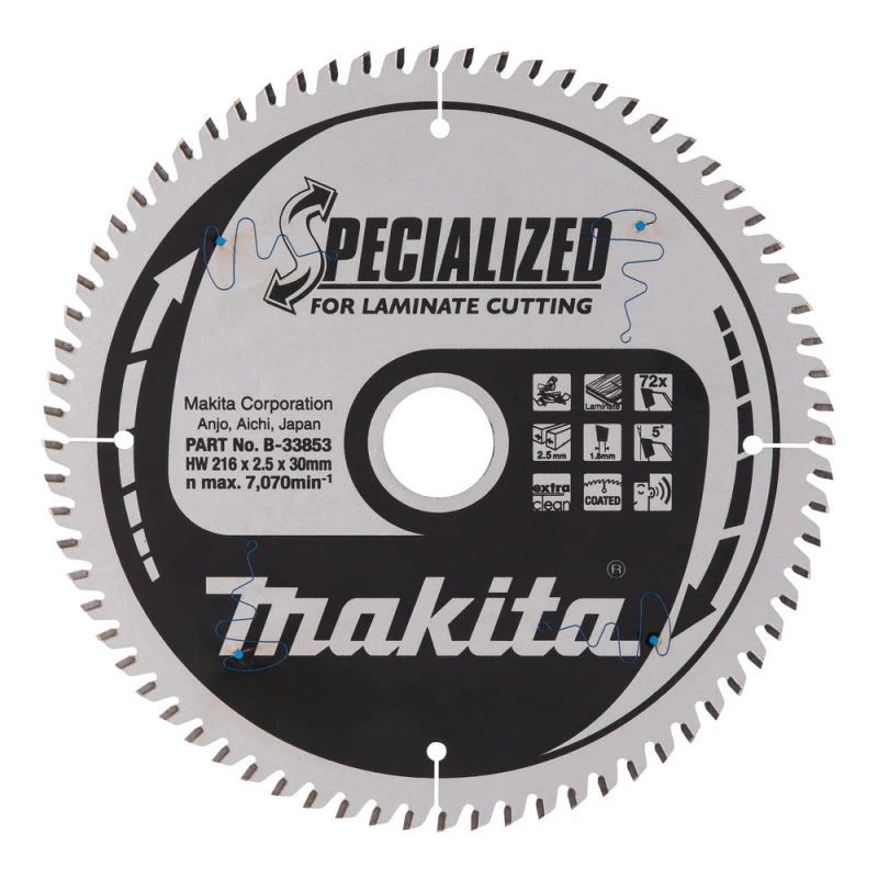 Image of Makita SPECIALIZED Circular Saw Blade for Laminate Cutting 216mm 72T 30mm B-33853