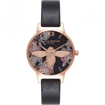 image of 3D Bee Floral Rose Gold & Black Watch