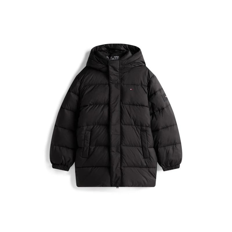 Image of Tommy Hilfiger Kids Essential Padded Parka Hooded Long Sleeve Medium Puffer Jacket Black BDS male 8Y