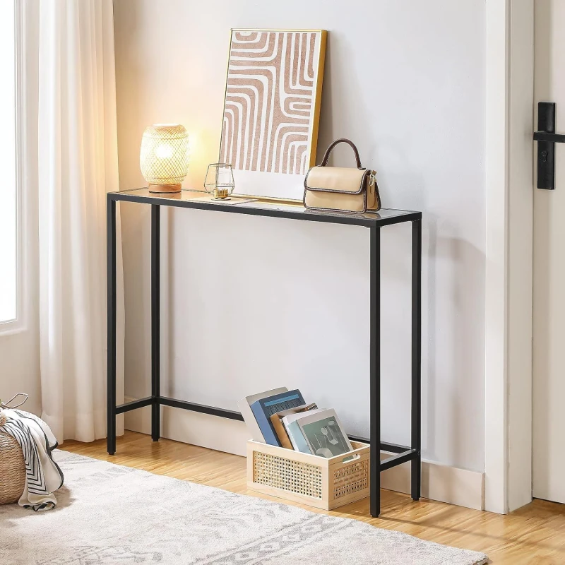 Image of Storvo Black Metal Hallway Console Table Black Unisex