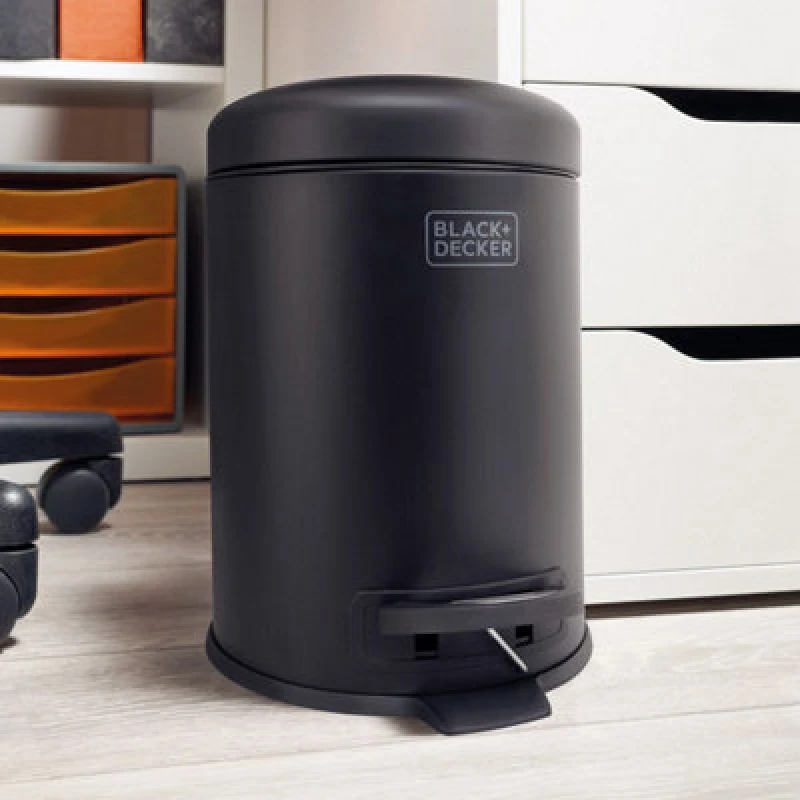 Image of Black + Decker 5L Dome Lid Pedal Bin - Matt Black