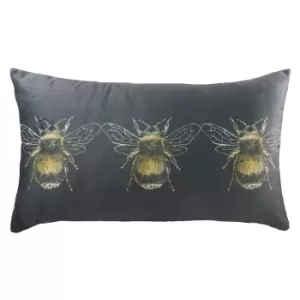 Image of Gold Bee Rectangular Velvet Cushion Grey