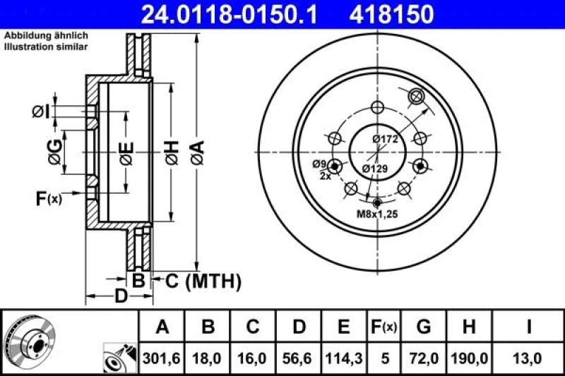 Image of ATE 24.0118-0150.1 Brake disc Vented, Coated Brake Disc (82)