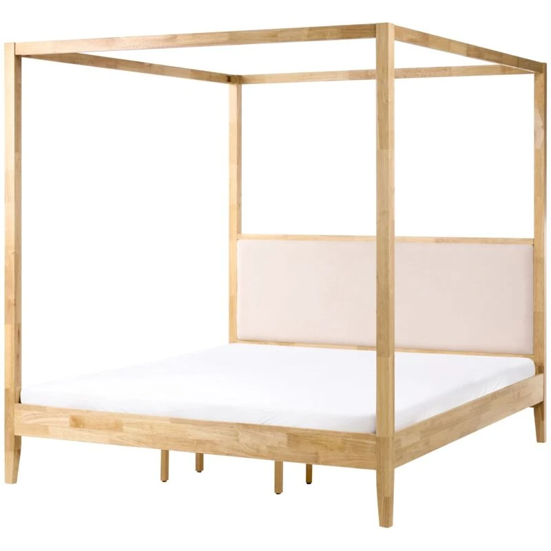 Image of Beliani Four Poster Bed Wood Haillicourt 180 X 200 Cm (Eu Super King) Light Brown