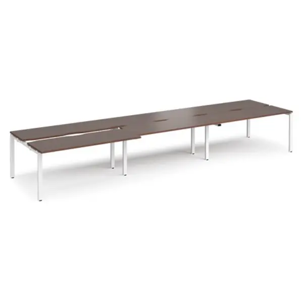 Image of Adapt Bench Desk 6 Person Rectangular Desks 4800mm With Sliding Tops Walnut Tops With White Frames 1200mm Depth Adapt Walnut STE4812-WH-W