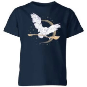 Image of Harry Potter Hedwig Broom Kids T-Shirt - Navy - 11-12 Years